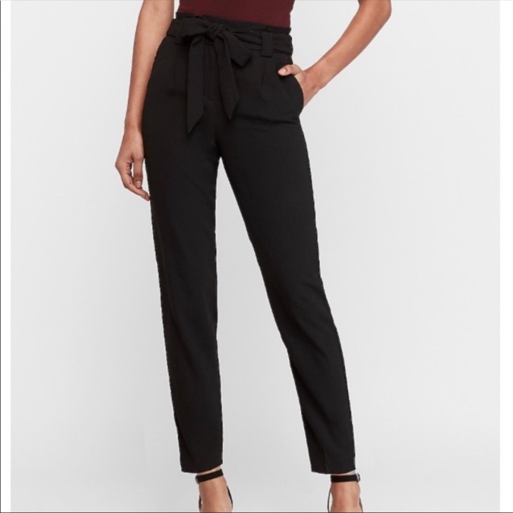 Express Paper Bag/Tie Waist High Rise Ankle Dress Pants